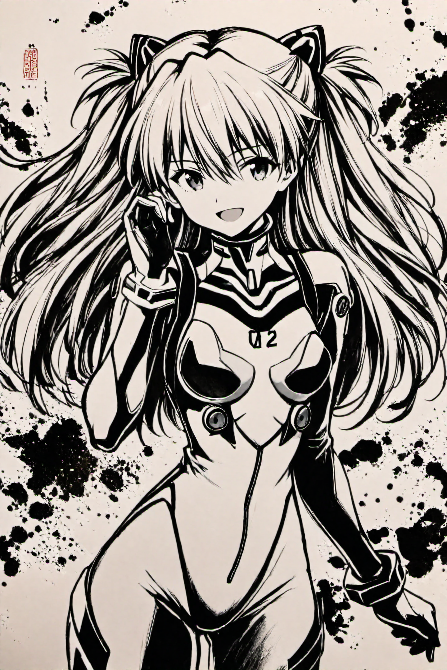 36995-4208373014-monochrome,greyscale,ink _(medium_),1girl,long hair,plugsuit,bodysuit,souryuu asuka langley,pilot suit,bracer,smile,open mouth,b.png